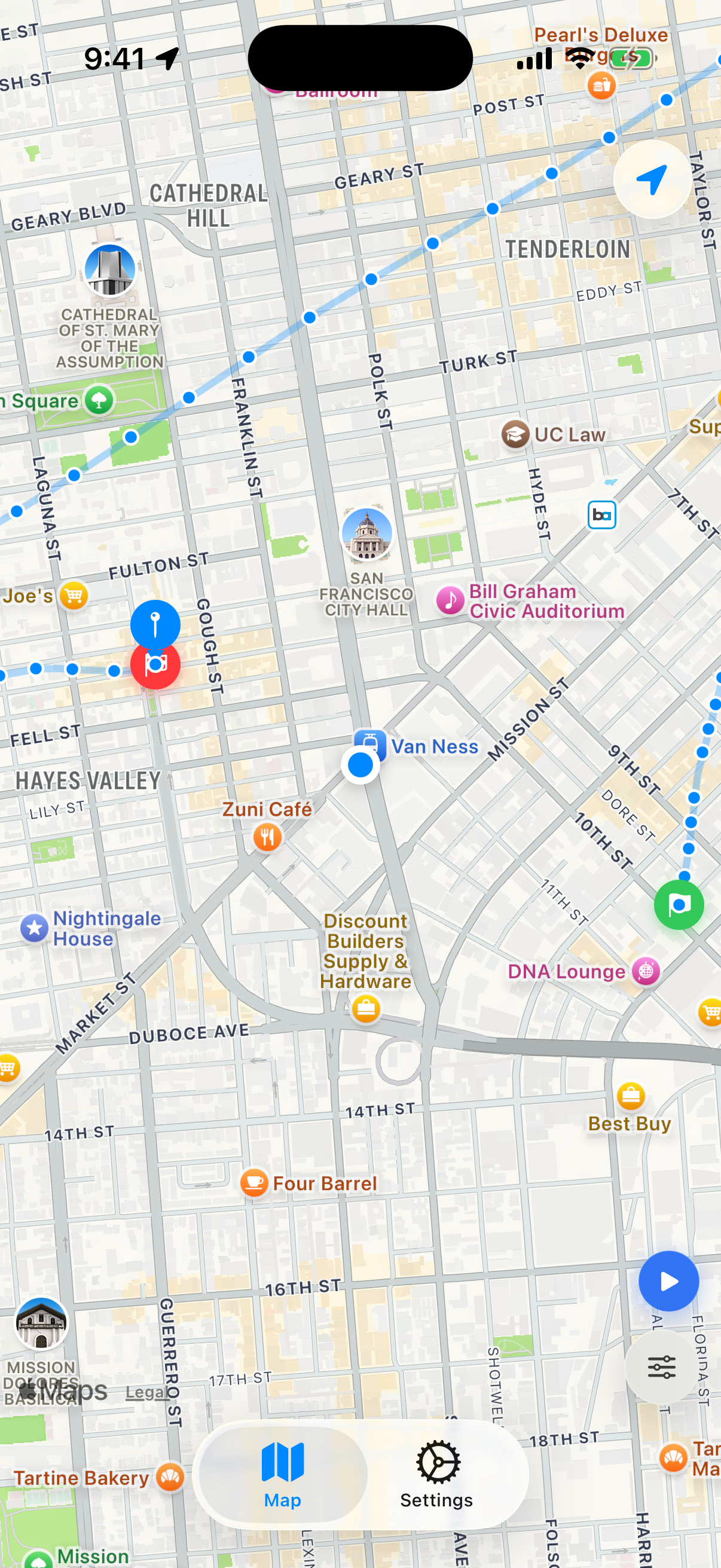 iso.me map screen showing visits and routes
