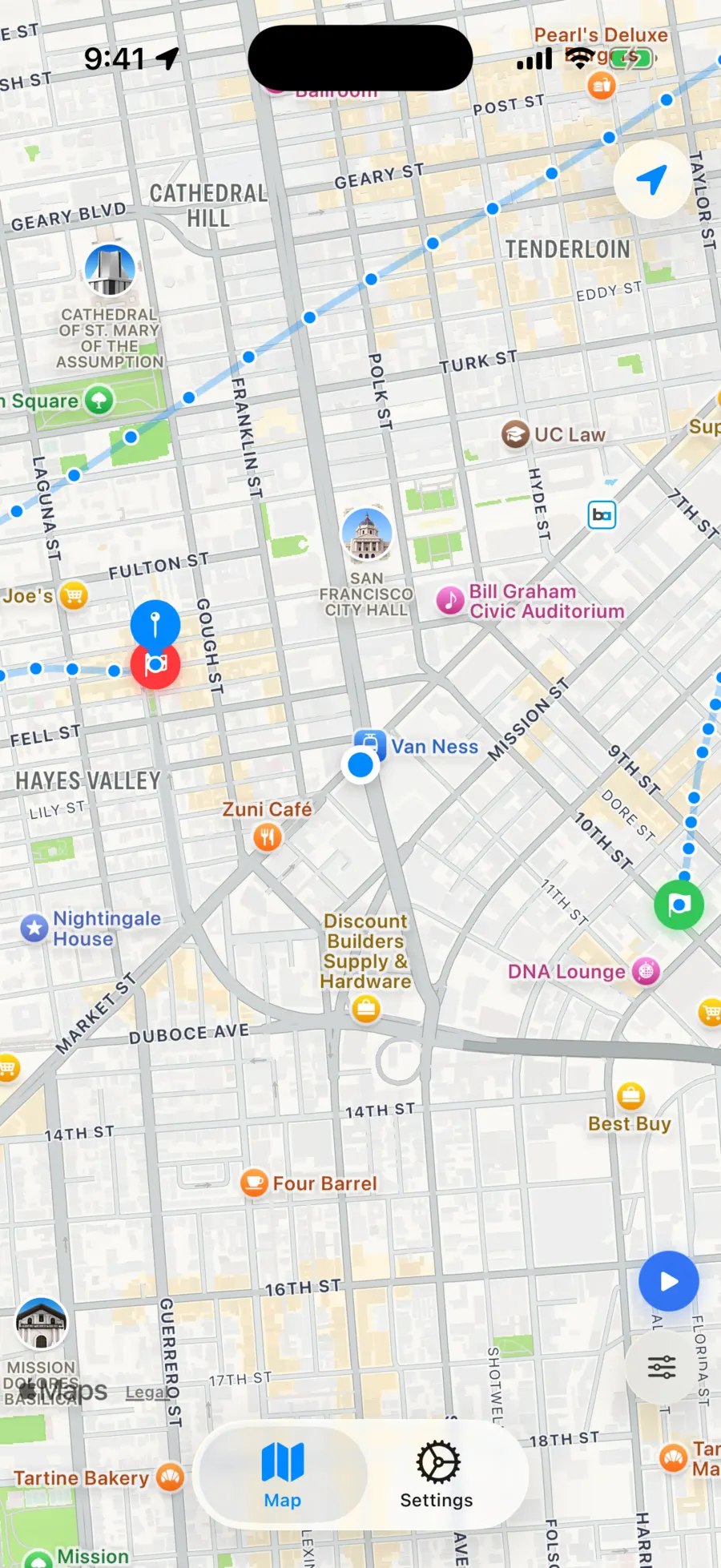 iso.me map screen showing visits and routes